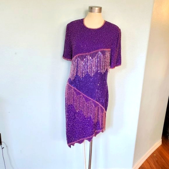 Scala Purple Beaded Dress - Picture 3 of 13